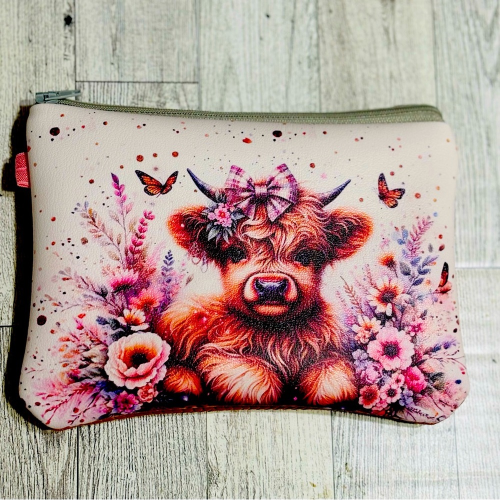 Pink Highland Cow Wristlet